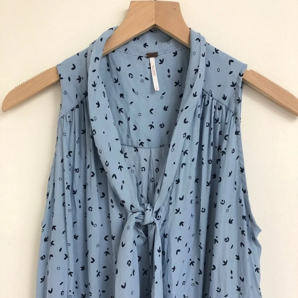 NWOT Free People Light Blue Patterned Top